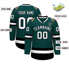 Midnight Green White-Black Classic Hockey Jersey 2