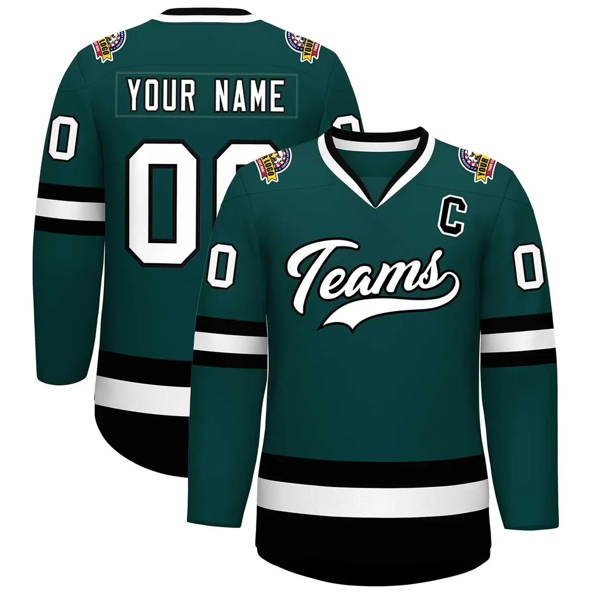 Midnight Green White-Black Classic Hockey Jersey