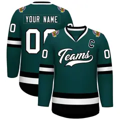 Midnight Green White-Black Classic Hockey Jersey 1