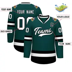 Midnight Green White-Black Classic Hockey Jersey 2