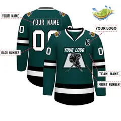 Midnight Green White-Black Classic Hockey Jersey 2