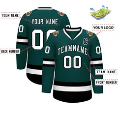 Midnight Green White-Black Classic Hockey Jersey 2