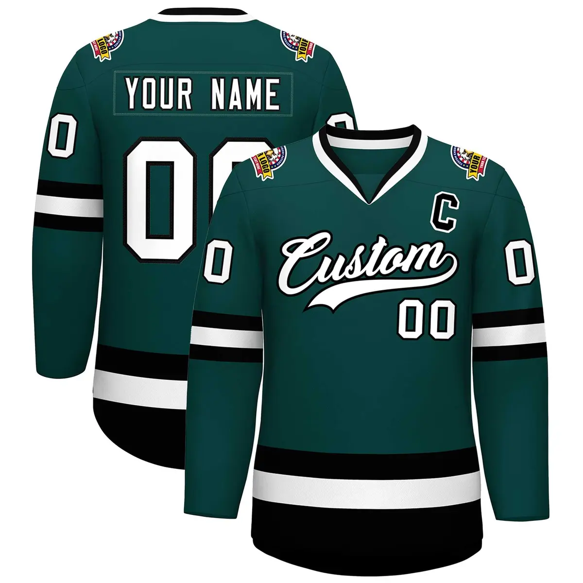 Midnight Green White-Black Classic Hockey Jersey