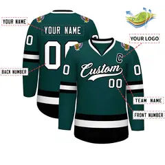Midnight Green White-Black Classic Hockey Jersey 2
