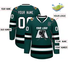 Midnight Green White-Black Classic Hockey Jersey 2