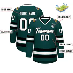 Midnight Green White-Black Classic Hockey Jersey 2
