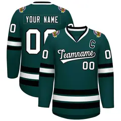 Midnight Green White-Black Classic Hockey Jersey 1