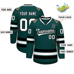 Midnight Green White-Black Classic Hockey Jersey 2