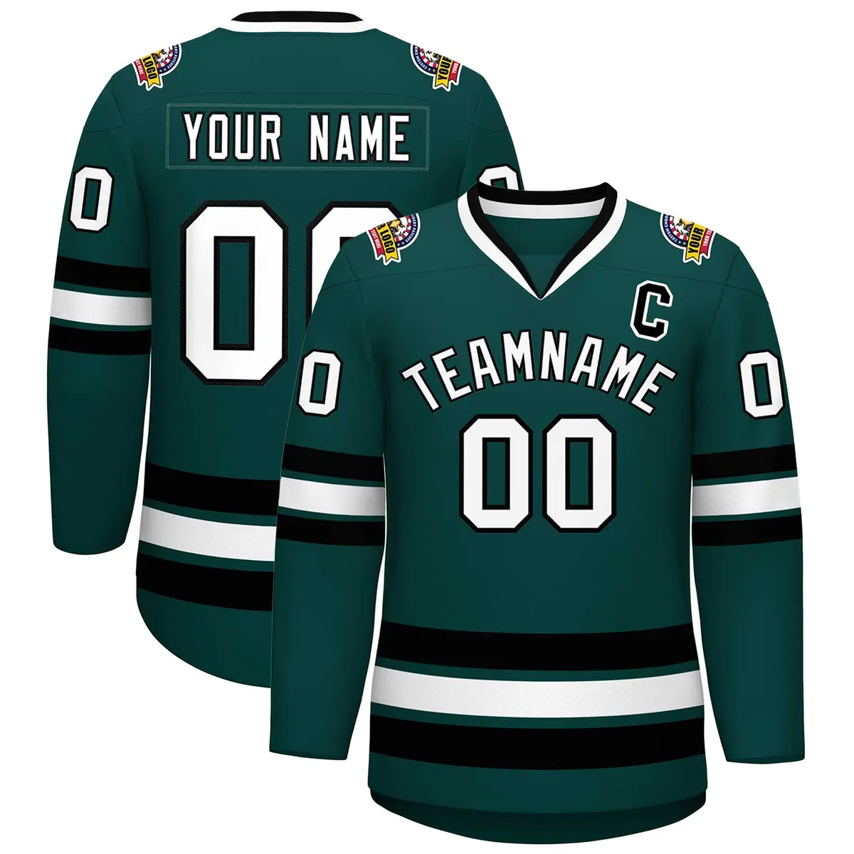Midnight Green White-Black Classic Hockey Jersey
