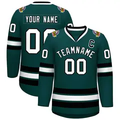 Midnight Green White-Black Classic Hockey Jersey 1