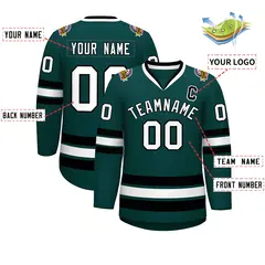 Midnight Green White-Black Classic Hockey Jersey 2