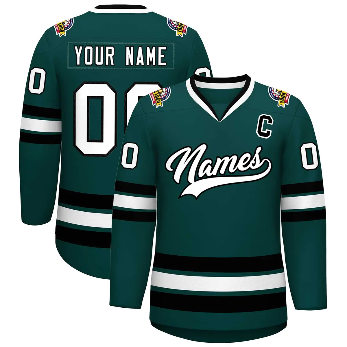 Midnight Green White-Black Classic Hockey Jersey