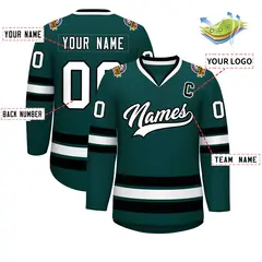 Midnight Green White-Black Classic Hockey Jersey 2