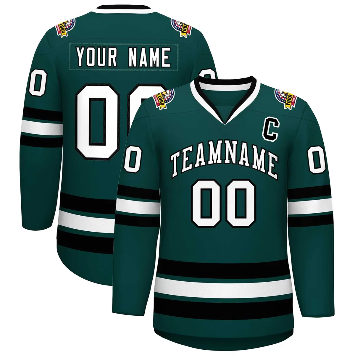 Midnight Green White-Black Classic Hockey Jersey
