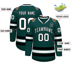 Midnight Green White-Black Classic Hockey Jersey 2