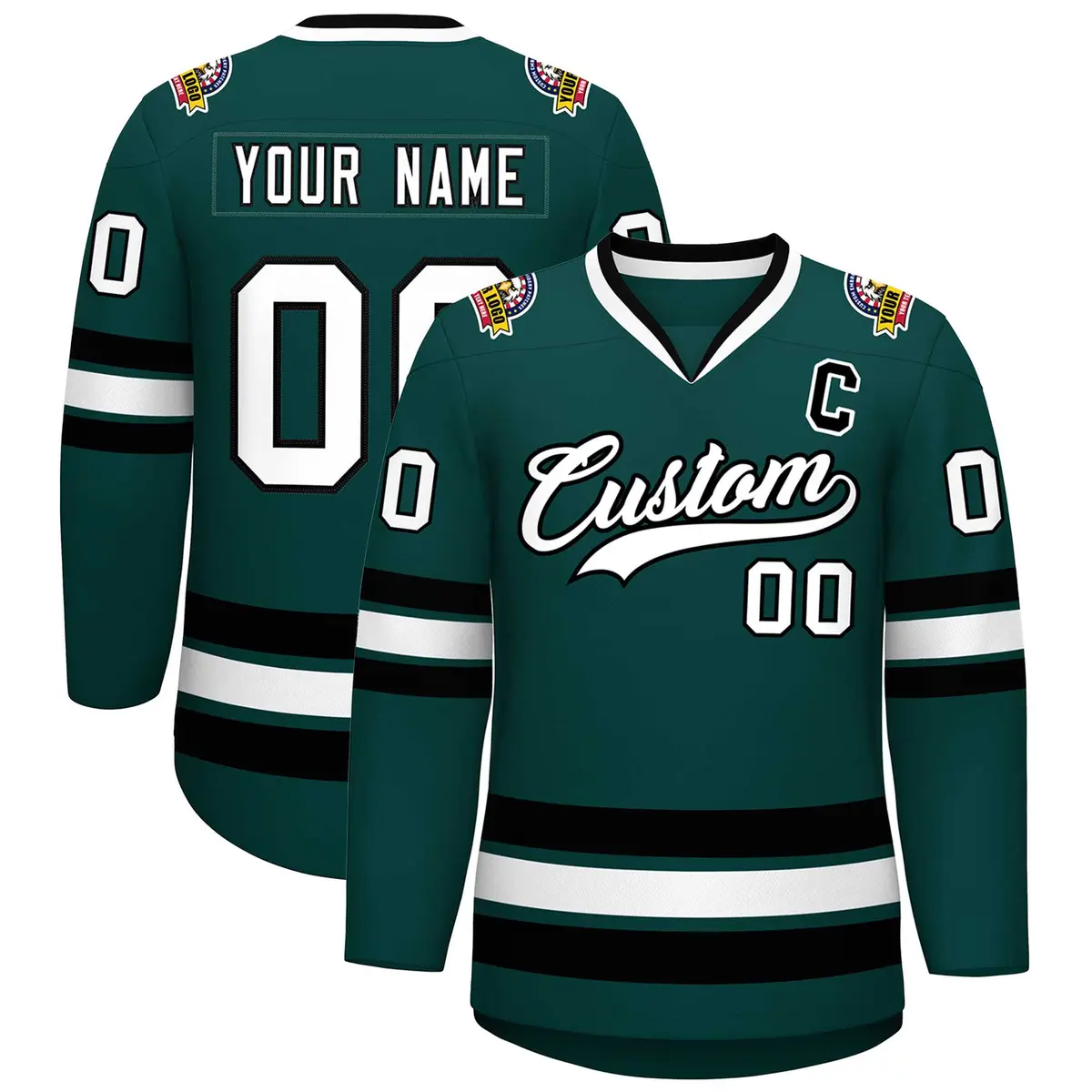 Midnight Green White-Black Classic Hockey Jersey