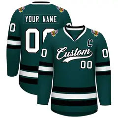 Midnight Green White-Black Classic Hockey Jersey 1