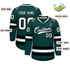 Midnight Green White-Black Classic Hockey Jersey 2