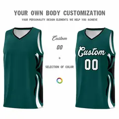 Midnight Green White Black Graffiti Side Curve Basketball Jersey Sets 3
