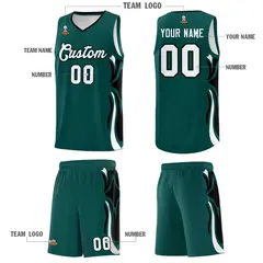 Midnight Green White Black Graffiti Side Curve Basketball Jersey Sets 5
