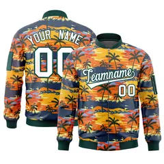Midnight Green White Hawaii Full-Zip Letterman Varsity Bomber Jacket
