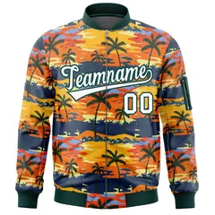 Midnight Green White Hawaii Full-Zip Letterman Varsity Bomber Jacket 3