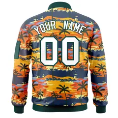 Midnight Green White Hawaii Full-Zip Letterman Varsity Bomber Jacket 4
