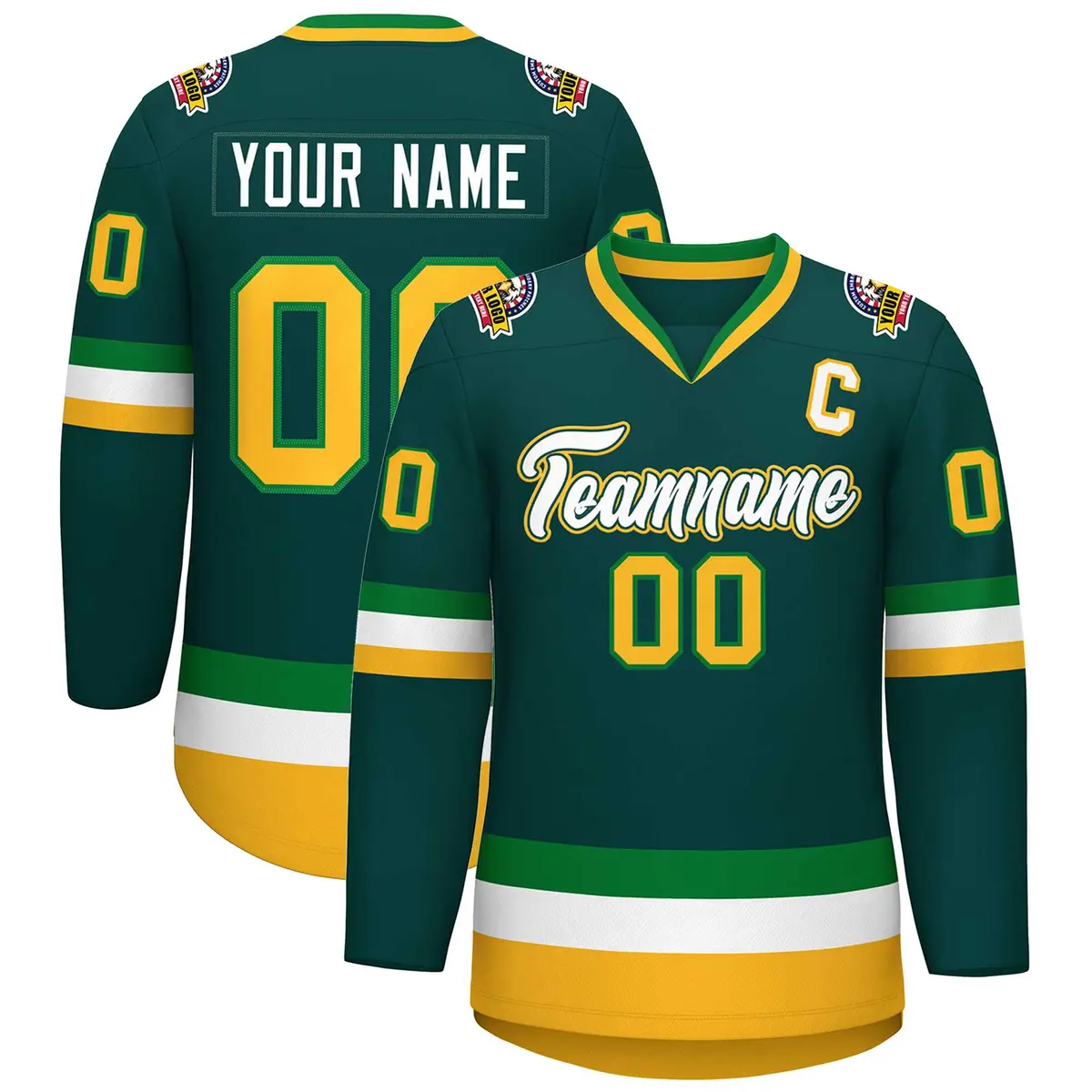 Midnight Green White Kelly Green-Gold Hockey Jersey