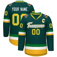 Midnight Green White Kelly Green-Gold Hockey Jersey 1