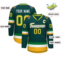 Midnight Green White Kelly Green-Gold Hockey Jersey 2
