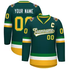 Midnight Green White Kelly Green-Gold Hockey Jersey 1