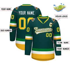 Midnight Green White Kelly Green-Gold Hockey Jersey 2