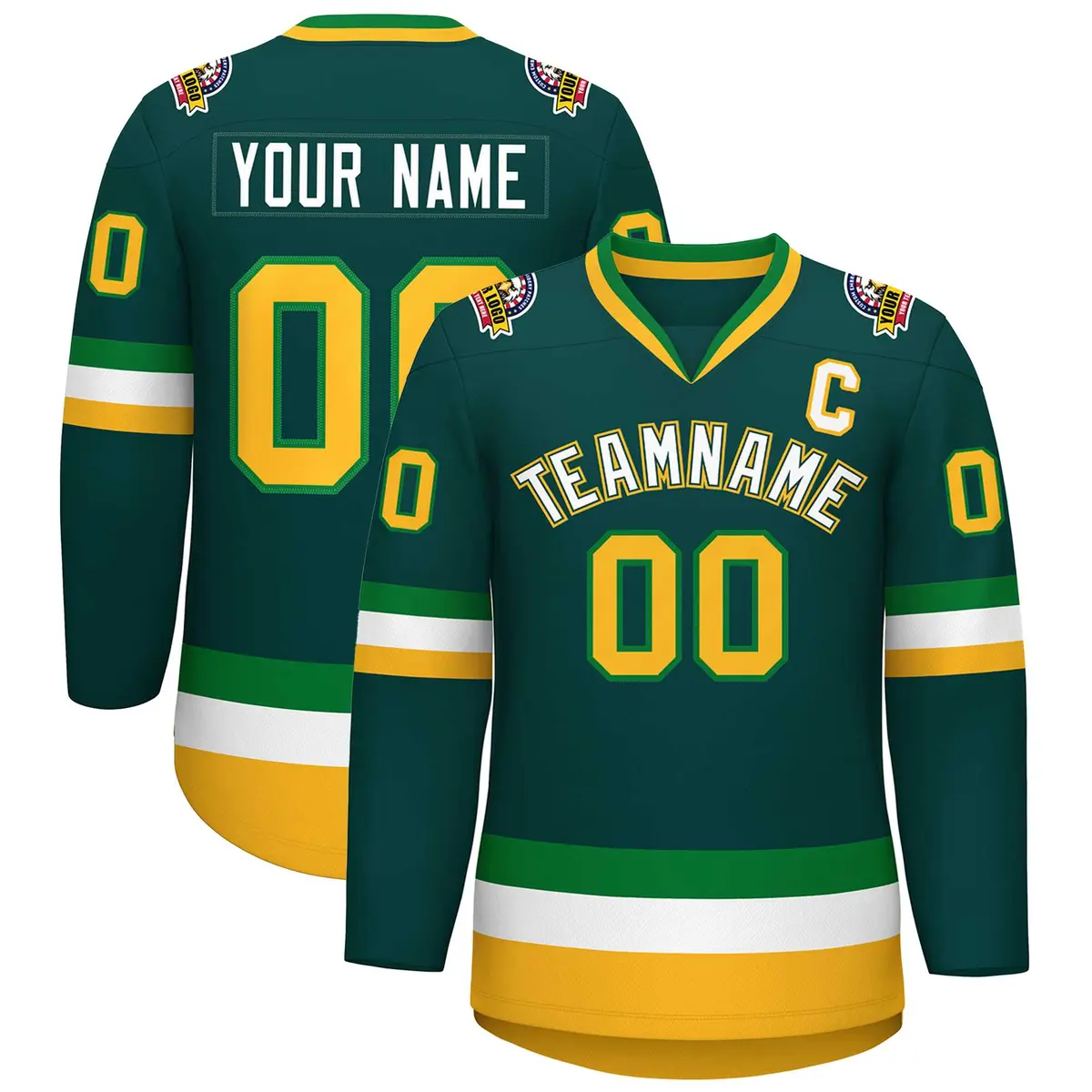 Midnight Green White Kelly Green-Gold Hockey Jersey