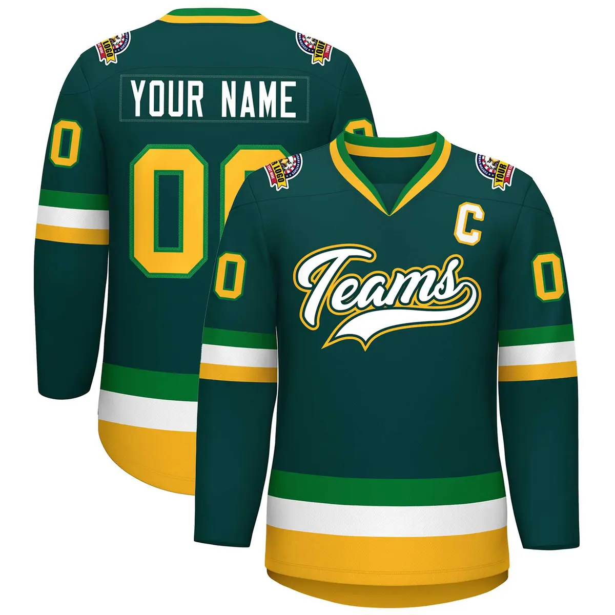 Midnight Green White Kelly Green-Gold Hockey Jersey