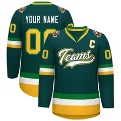 Midnight Green White Kelly Green-Gold Hockey Jersey 1