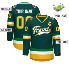 Midnight Green White Kelly Green-Gold Hockey Jersey 2