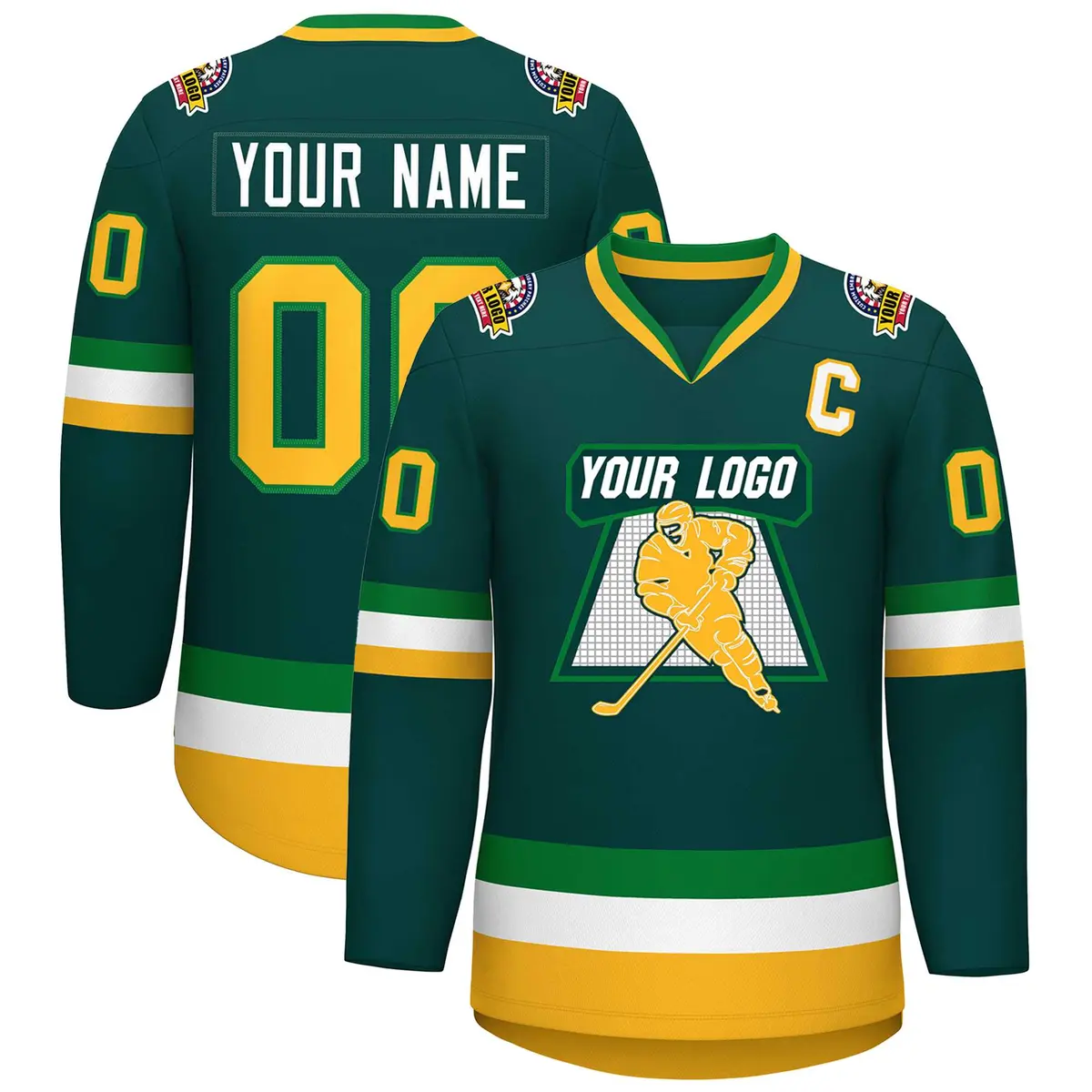 Midnight Green White Kelly Green-Gold Hockey Jersey