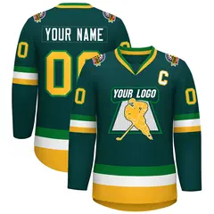 Midnight Green White Kelly Green-Gold Hockey Jersey 1