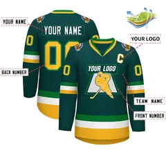 Midnight Green White Kelly Green-Gold Hockey Jersey 2