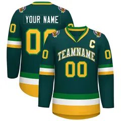 Midnight Green White Kelly Green-Gold Hockey Jersey 1