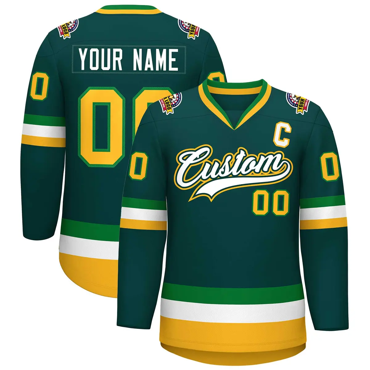Midnight Green White Kelly Green-Gold Hockey Jersey