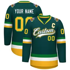 Midnight Green White Kelly Green-Gold Hockey Jersey 1