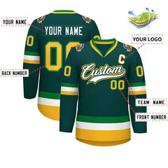 Midnight Green White Kelly Green-Gold Hockey Jersey 2