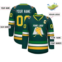 Midnight Green White Kelly Green-Gold Hockey Jersey 2