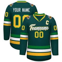 Midnight Green White Kelly Green-Gold Hockey Jersey 1