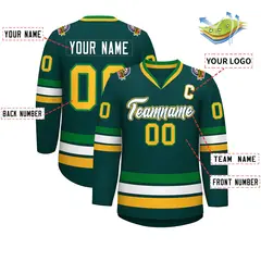 Midnight Green White Kelly Green-Gold Hockey Jersey 2