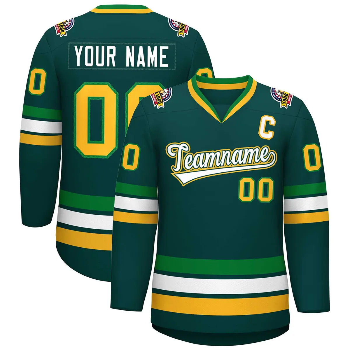 Midnight Green White Kelly Green-Gold Hockey Jersey