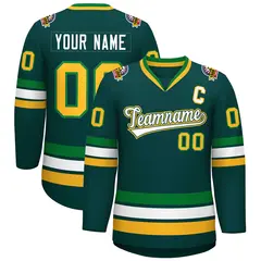 Midnight Green White Kelly Green-Gold Hockey Jersey 1
