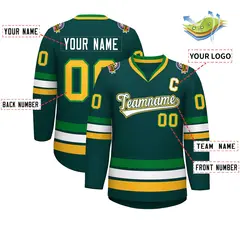Midnight Green White Kelly Green-Gold Hockey Jersey 2