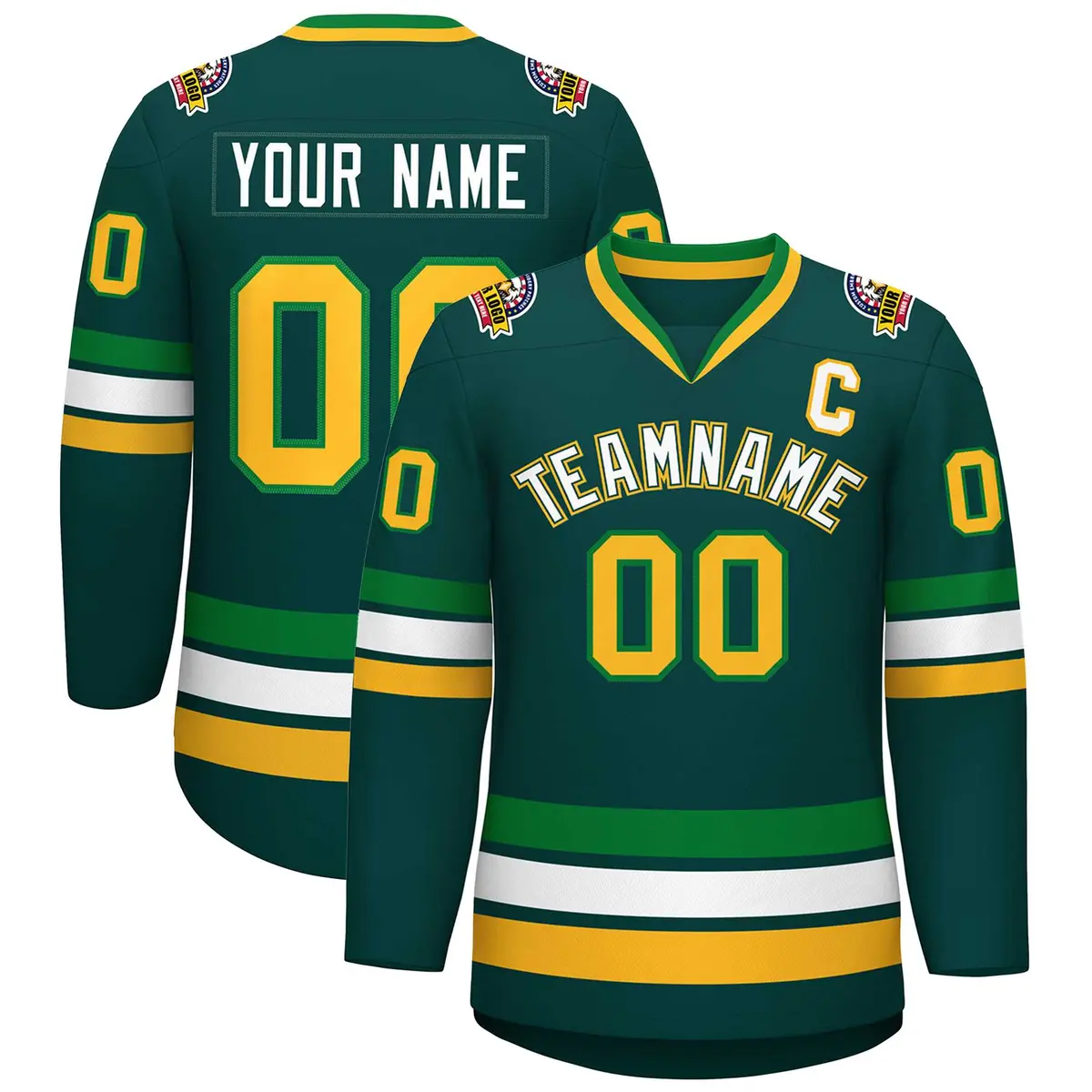 Midnight Green White Kelly Green-Gold Hockey Jersey